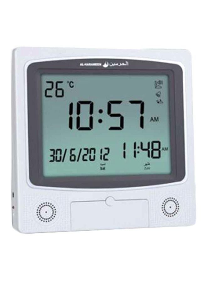 AL-HARAMEEN - Digital Table And Wall Clock White/Grey 18inch - Image 1