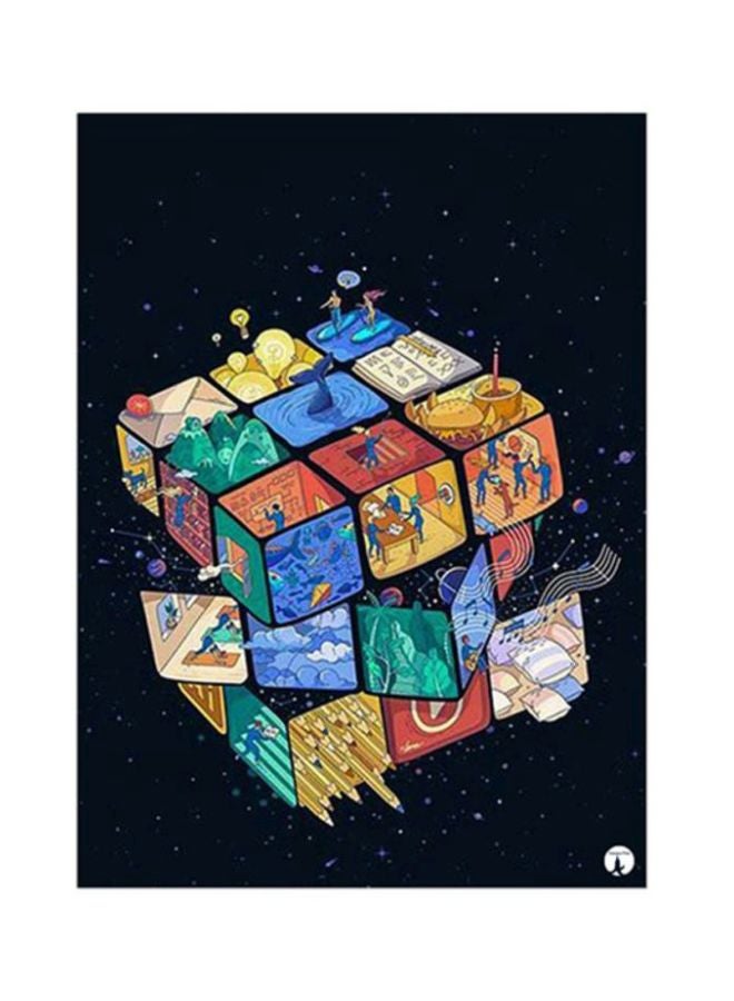 بي بي ملصق لوحة معدنية بتصميم مكعب روبيك متعدد الألوان 15x20سم