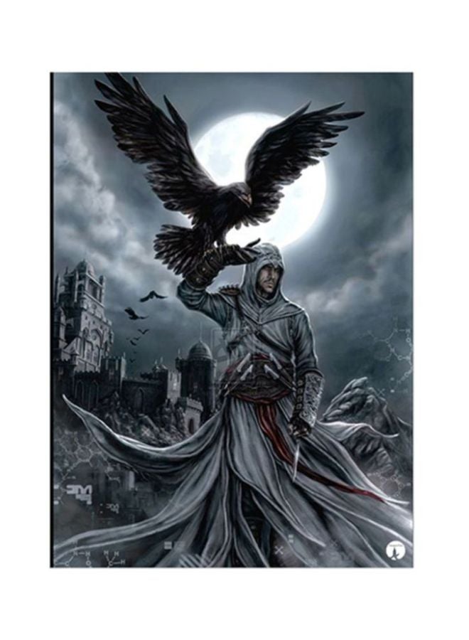 ملصق معدني بطبعة من لعبة الفيديو Assassin's Creed رمادي / أبيض 15x20سم