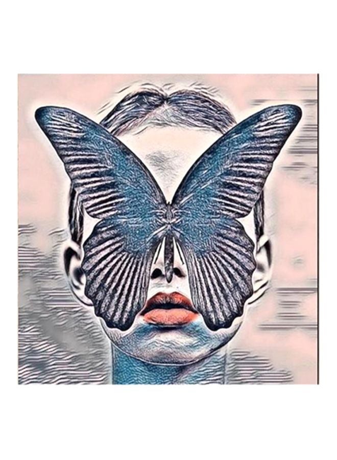 أتيك لوحة فنية خشبية MDF على شكل فراشة وامرأة متعدد الألوان 30x30سم