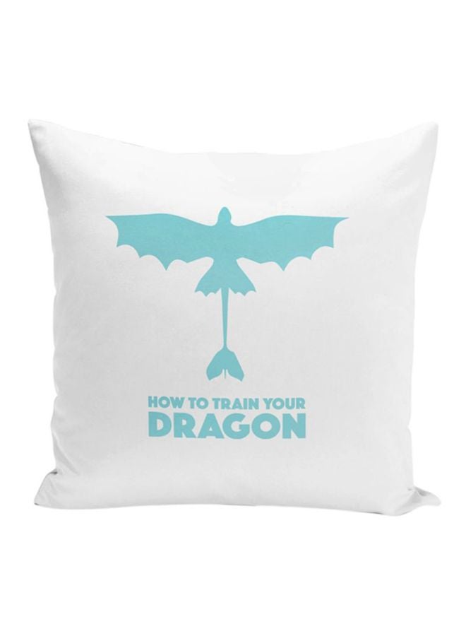 Dragon Design Decorative Pillow White/Blue 16x16x7inch