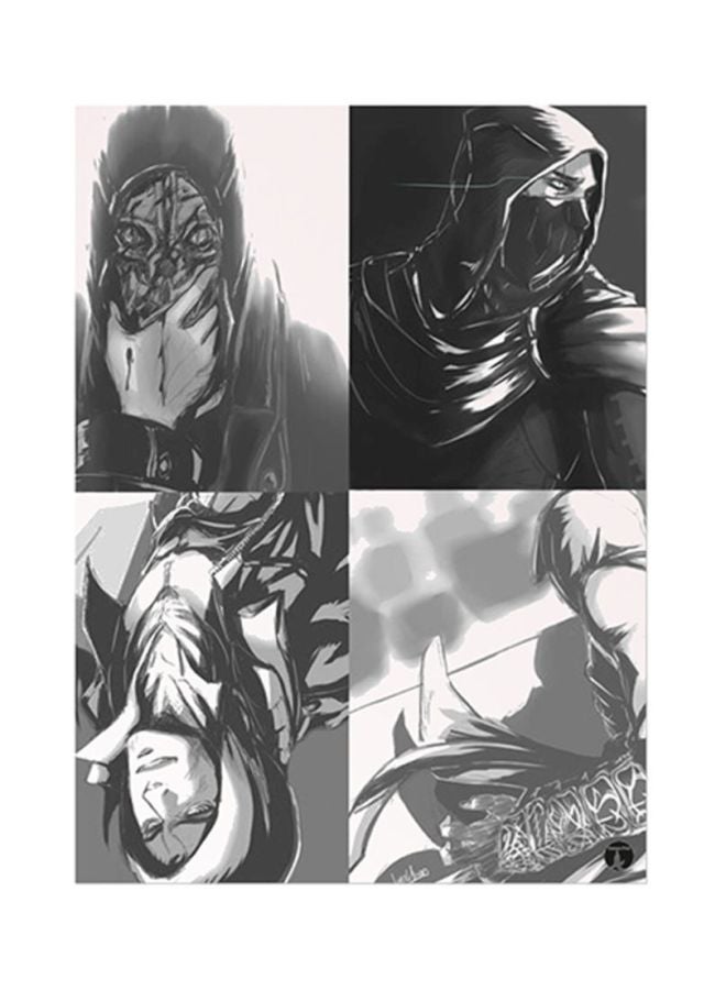 ملصق لوحي مصنوع من المعدن مطبوع بنقشة لعبة "Assassin's Creed" أسود/ أبيض/ رمادي 15x20سم