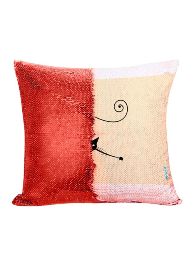 Decalac Cartoon Cat Design Flip Sequin Decorative Pillow Gold/Red 45x45cm