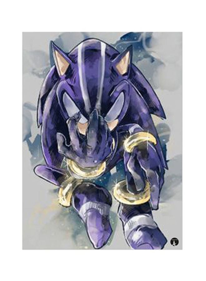 ملصق معدني بطبعة من لعبة الفيديو Sonic الأرجواني / الرمادي 15x20سم