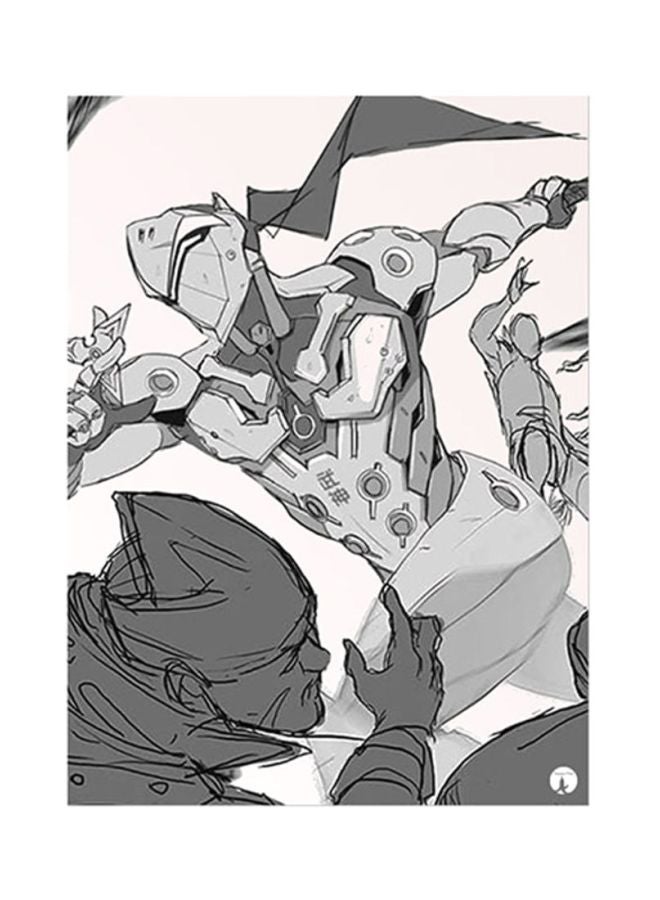 بي بي ملصق لوحات معدنية برسمة لعبة الفيديو Overwatch رمادي 15x20سم