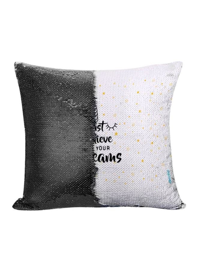 وسادة نوم مطرزة بالترتر القلاب أسود/ أبيض 45x45سم