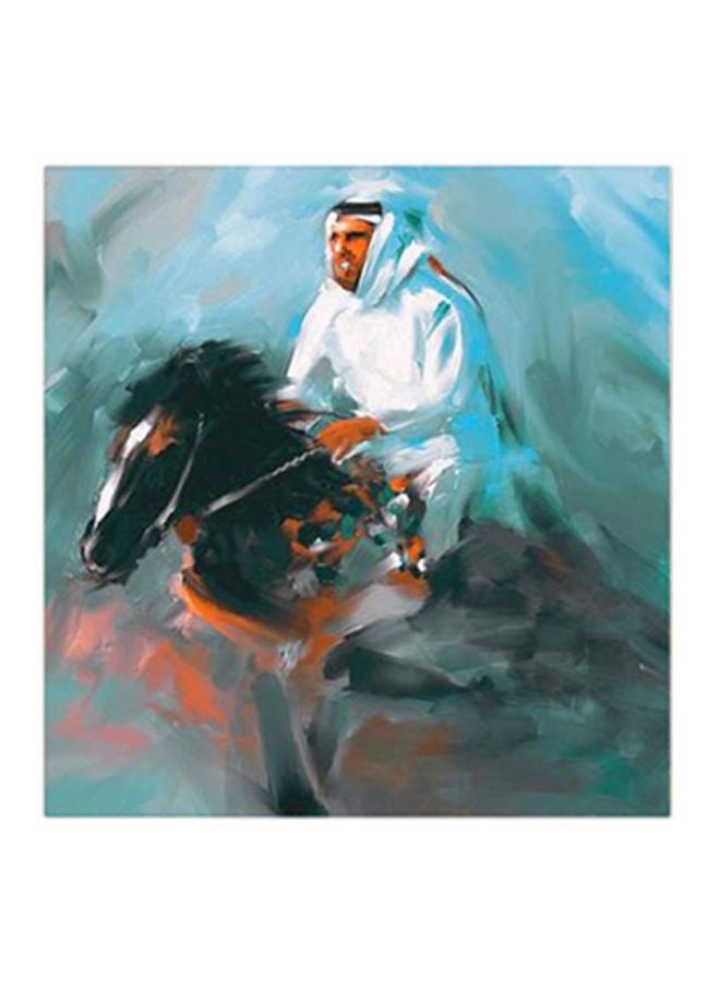 Atiq Man On Horse Abstract MDF Wall Art Multicolour 30x30cm
