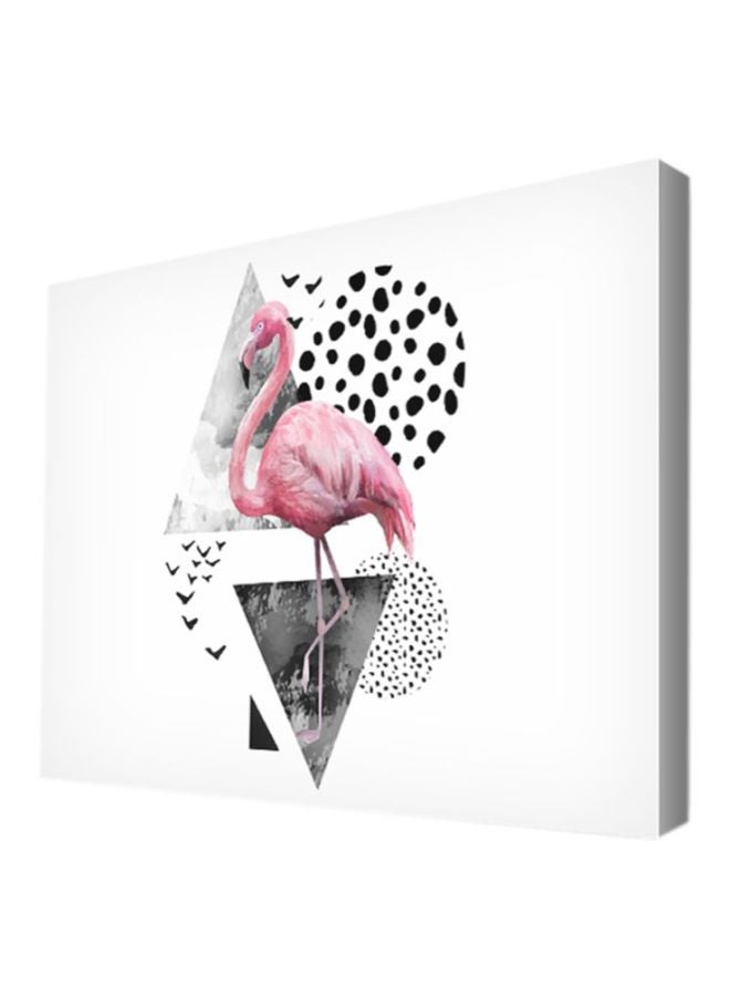 ديكالاك لوحة فنية جدارية تمثل أشكالاً هندسية وطائر الفلامنجو وردي/أبيض 17.5X12.5X2.5سم