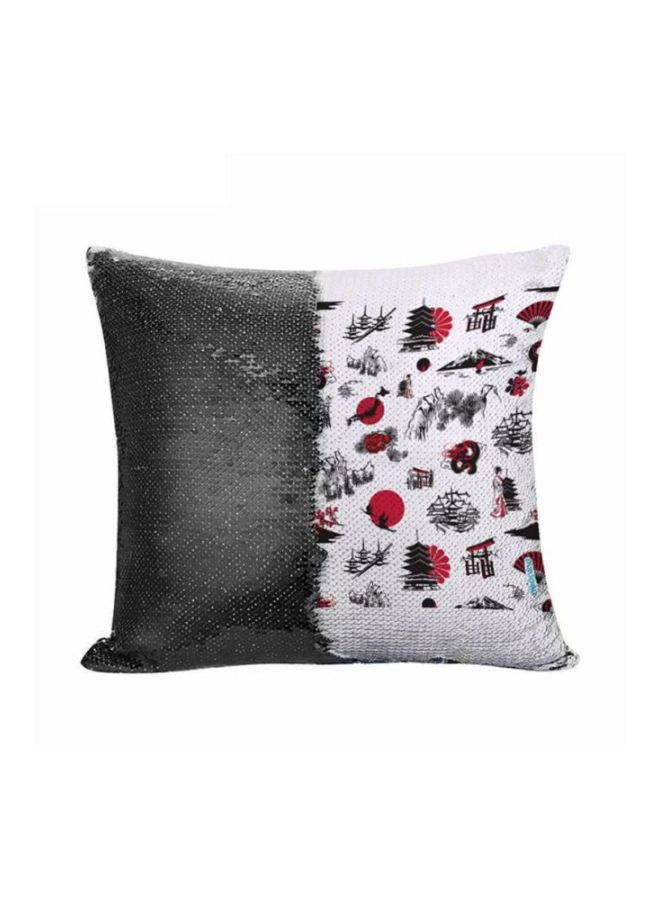 ديكالاك وسادة ديكورية مزينة بالترتر القلاب بتصميم رسومات يابانية متعدد الألوان 45x45سم
