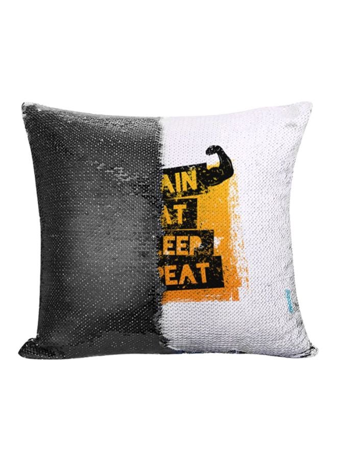 Be Strong Design Flip Sequin Decorative Pillow White/Black/Yellow 45x45cm