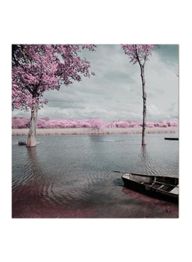 لوحة فنية من خشب MDF بطبعة منظر طبيعي أبيض/أزرق/وردي 30x0.5x30سم