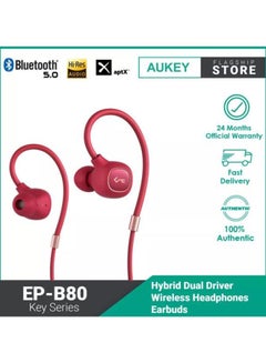 Aukey EP-B80 Key Series Bluetooth 5.0 Wireless Earbuds | Hybrid Dual Driver | aptX HD Sound | Sports Neckband Headphones - Red  - Image 2