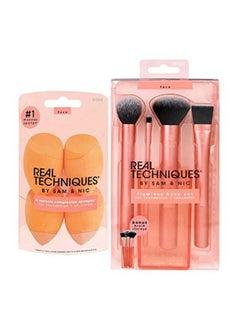 REAL TECHNIQUES 8-Piece Face And Eye Brush With Spoge Set Orange/Pink/Black  - Image 1