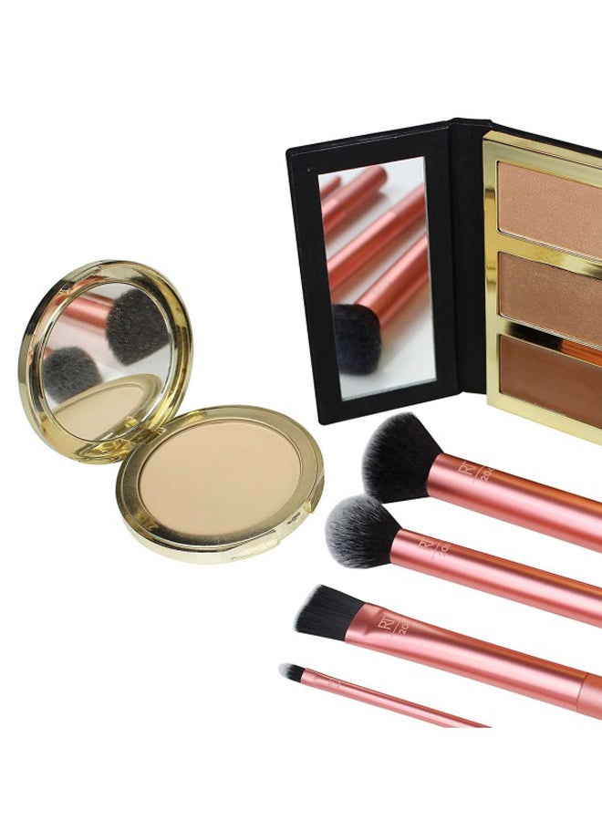 REAL TECHNIQUES 8-Piece Face And Eye Brush With Spoge Set Orange/Pink/Black - Image 3