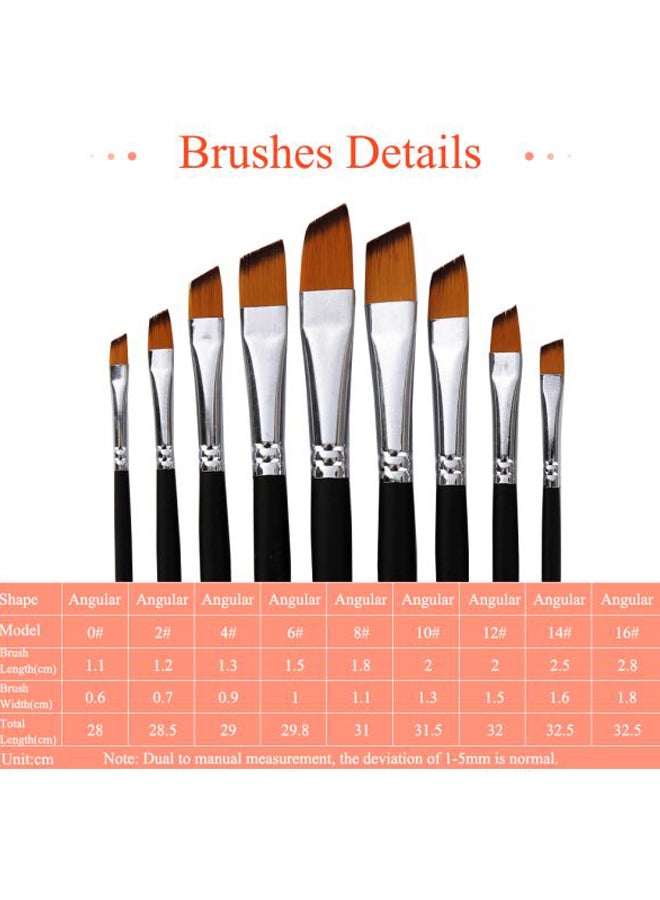 Generic 9-Piece Angular Tip Paint Brushes Set Black/Silver/Brown  - Image 3