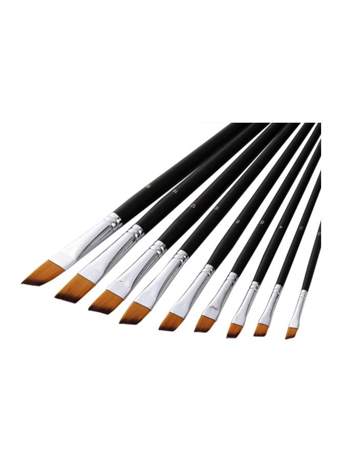 Generic 9-Piece Angular Tip Paint Brushes Set Black/Silver/Brown  - Image 4