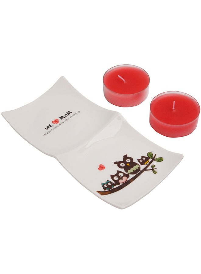 Biggdesign Tealight Candle Holder With Candle Set White/Red/Brown 20x9.5cm - Image 1