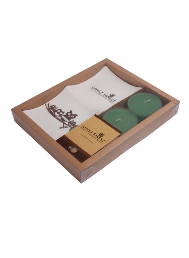 Biggdesign Tealight Candle Holder With Candle Set White/Green/Brown 20x9.5cm - Image 3