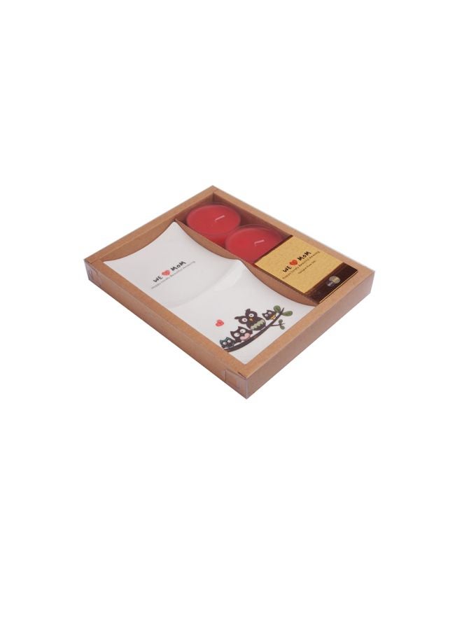 Biggdesign Tealight Candle Holder With Candle Set White/Red/Brown 20x9.5cm - Image 3