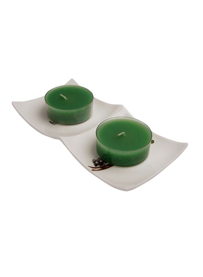 Biggdesign Tealight Candle Holder With Candle Set White/Green/Brown 20x9.5cm - Image 1