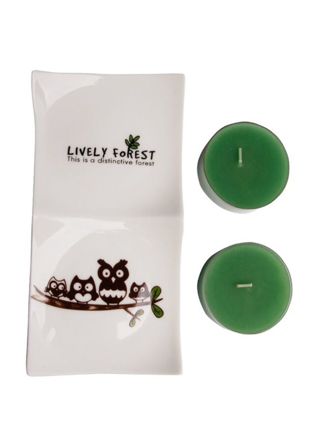 Biggdesign Tealight Candle Holder With Candle Set White/Green/Brown 20x9.5cm - Image 4