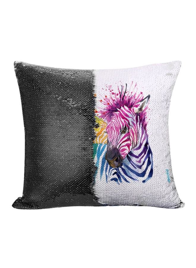 Colorful Zebra Design Flip Sequin Decorative Pillow Multicolour 45x45cm
