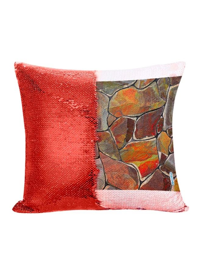 Decalac Rocks Design Flip Sequin Decorative Pillow Red/Grey/Brown 45x45cm