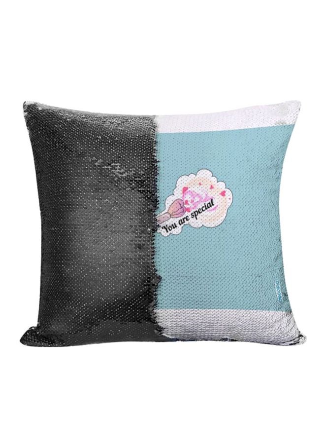 Decalac You Are Special Design Flip Sequin Decorative Pillow Black/Blue/White 45x45cm