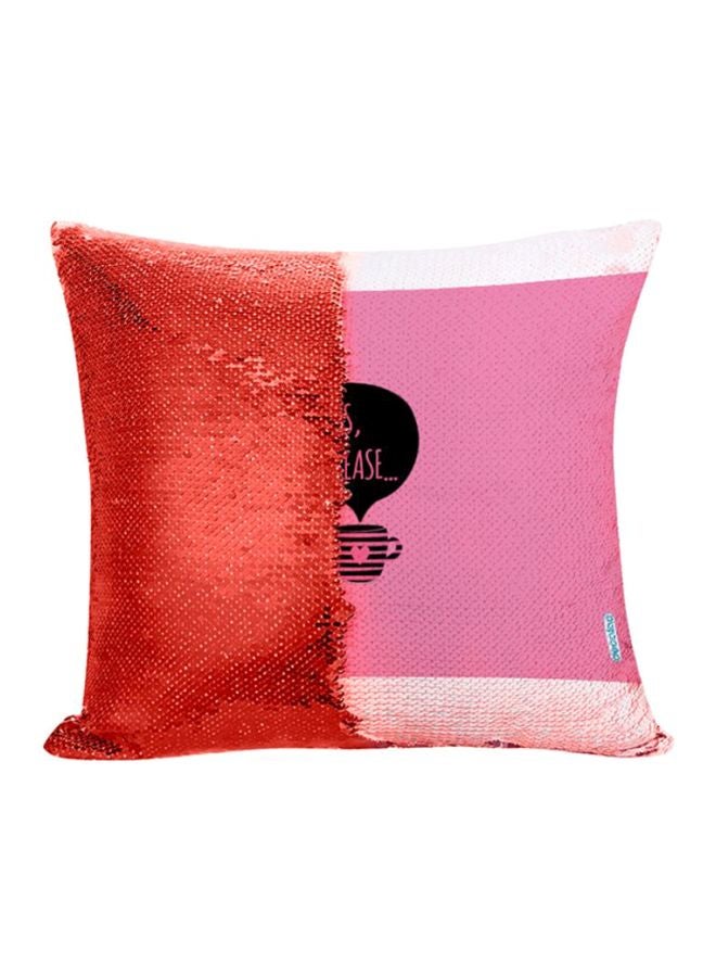 Cup With Words Design Flip Sequin Decorative Pillow Red/Pink/Black 45x45cm