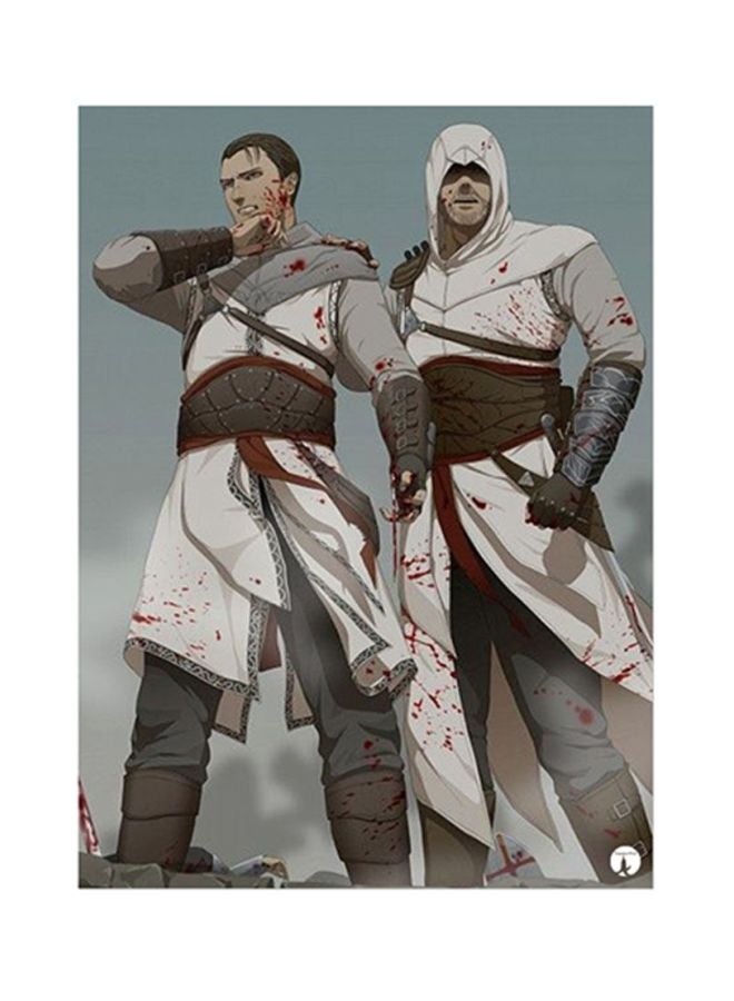 بي بي ملصق لوحة معدنية بتصميم من فيلم Assassin's Creed أبيض/رمادي/بني 15x20سم