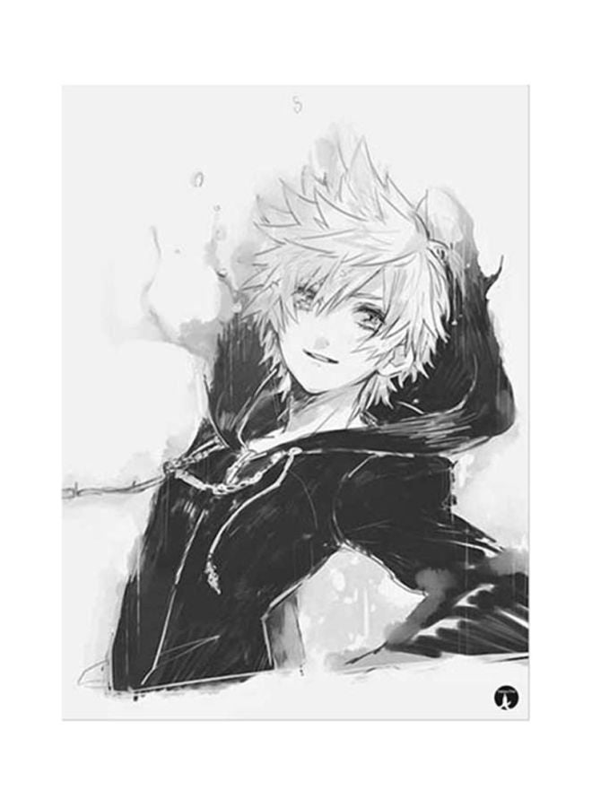 ملصق مصنوع من المعدن بتصميم مستوحى من لعبة الفيديو "Kingdo Hearts" أسود/ أبيض 15x20سم