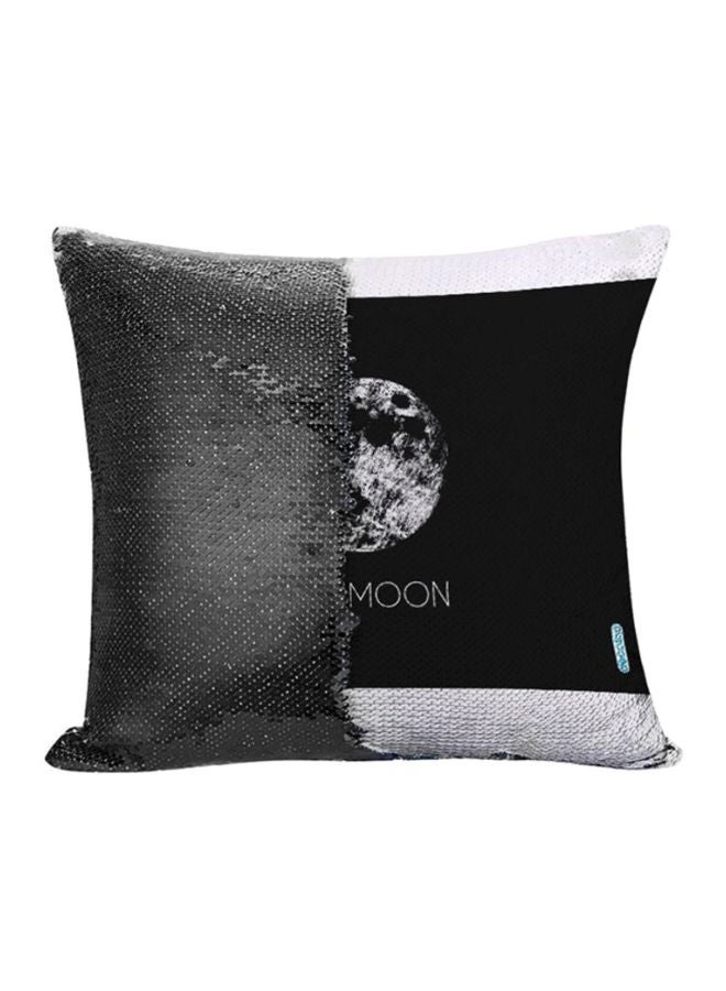 Full Moon Design Flip Sequin Decorative Pillow Black/White 45x45cm