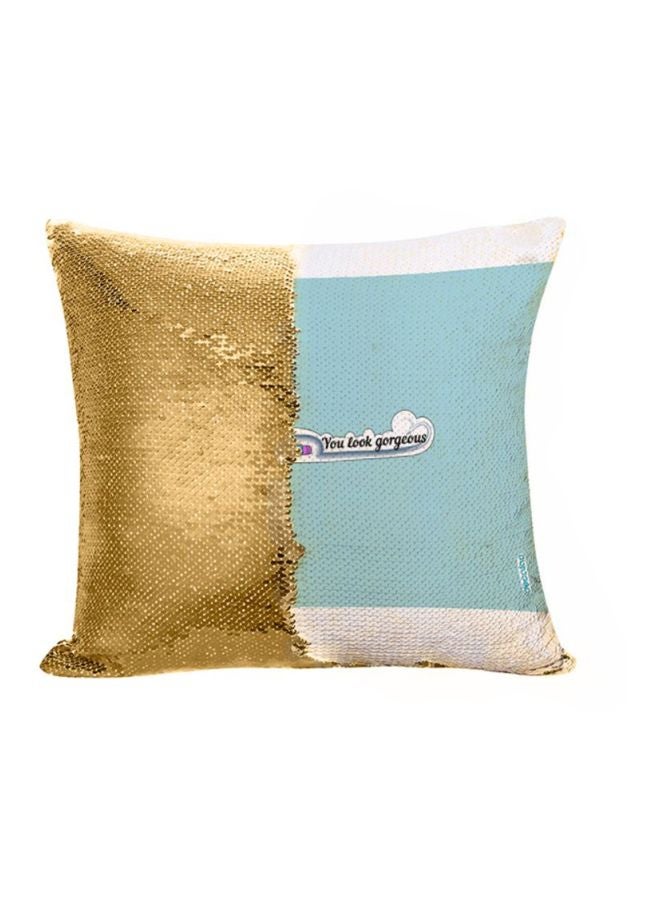 Decalac You Look Gorgeous Design Flip Sequin Decorative Pillow Gold/Blue 45x45cm