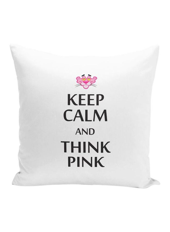 وسادة زينة مطبوع عليها عبارة "Keep Calm And Think Pink" أبيض 16x16بوصة