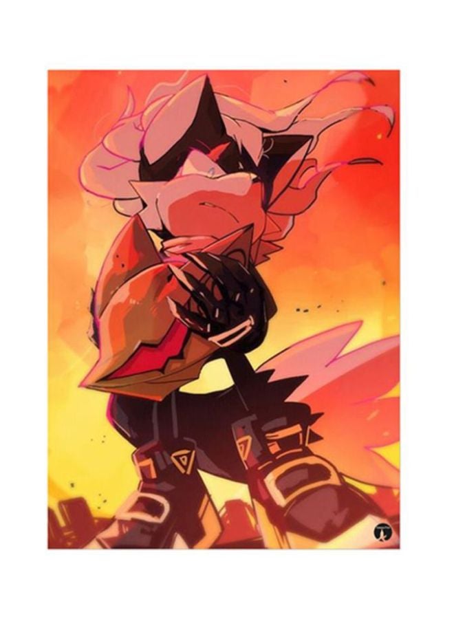 ملصق لوحة معدنية بتصميم من فيلم Sonic أحمر/ برتقالي/ أصفر 15x20سم