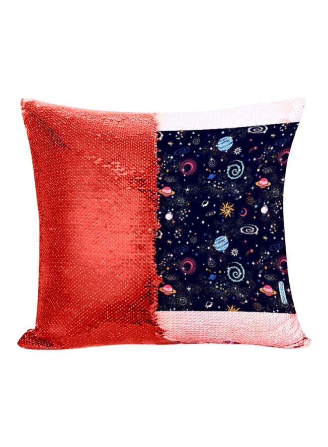 ديكالاك وسادة زينة مطرزة بالترتر القلاب برسم للفضاء والمجرة أحمر / أسود / أبيض 45x45سم