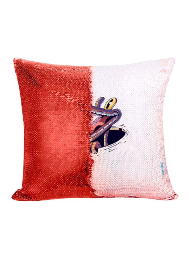 Crocodile And Sparrow Design Flip Sequin Decorative Pillow Multicolour 45x45cm