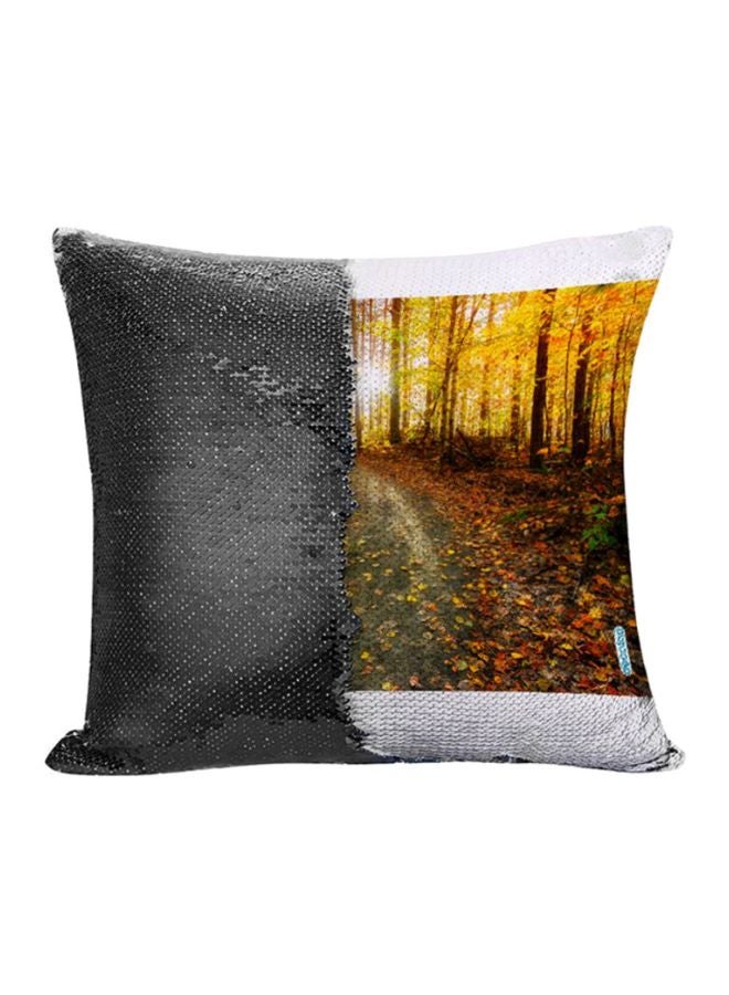 Autumn Leaves Design Flip Sequin Decorative Pillow Multicolour 45x45cm