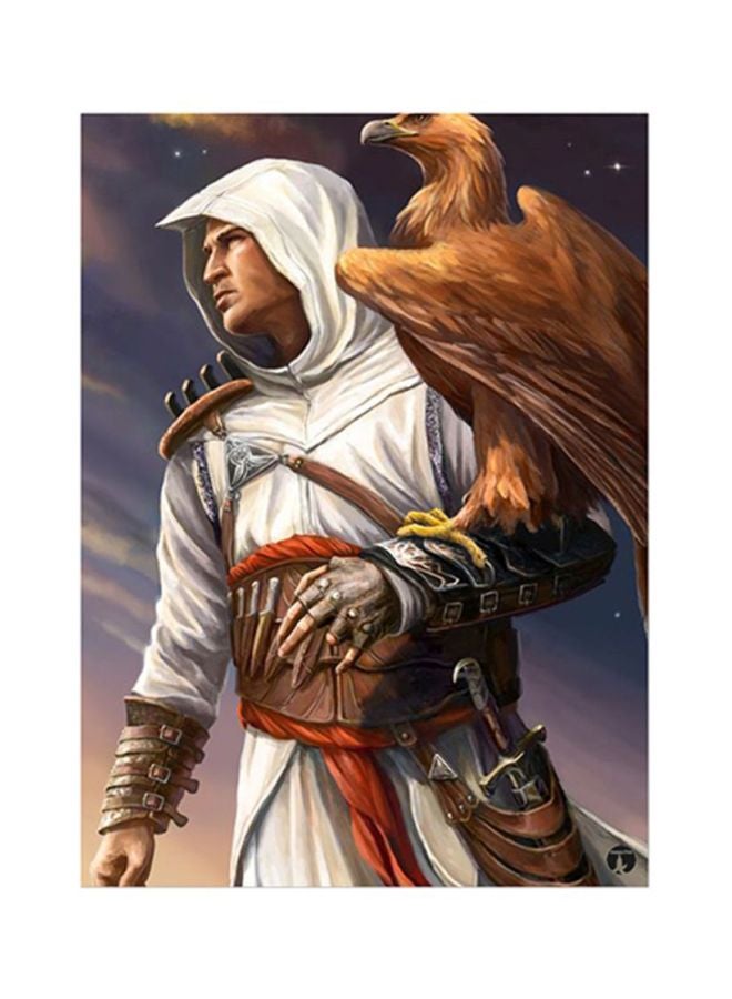 ملصق معدني بطبعة من لعبة الفيديو Assassin's Creed البني/الأبيض 15x20سم