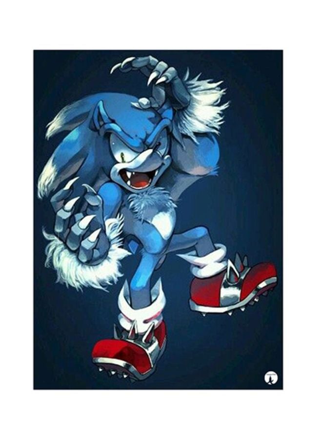 بي بي ملصق معدني بطبعة من لعبة الفيديو Sonic أزرق/ أبيض 15x20سم