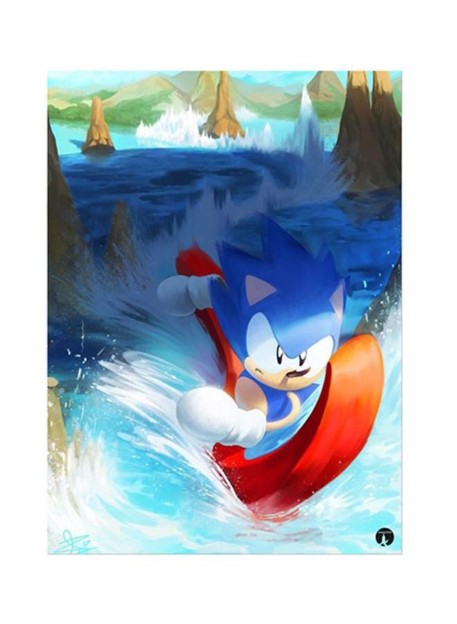 ملصق معدني بطبعة من لعبة الفيديو Sonic أزرق/أحمر 15x20سم