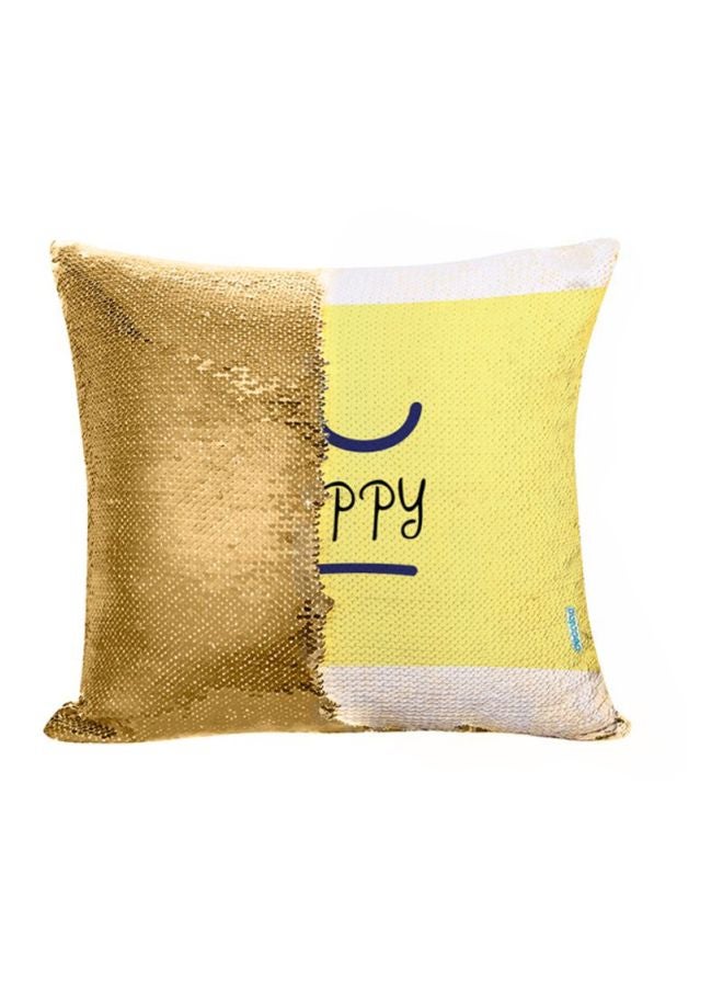 Be Happy Design Flip Sequin Throw Pillow Gold/Yellow 45x45cm
