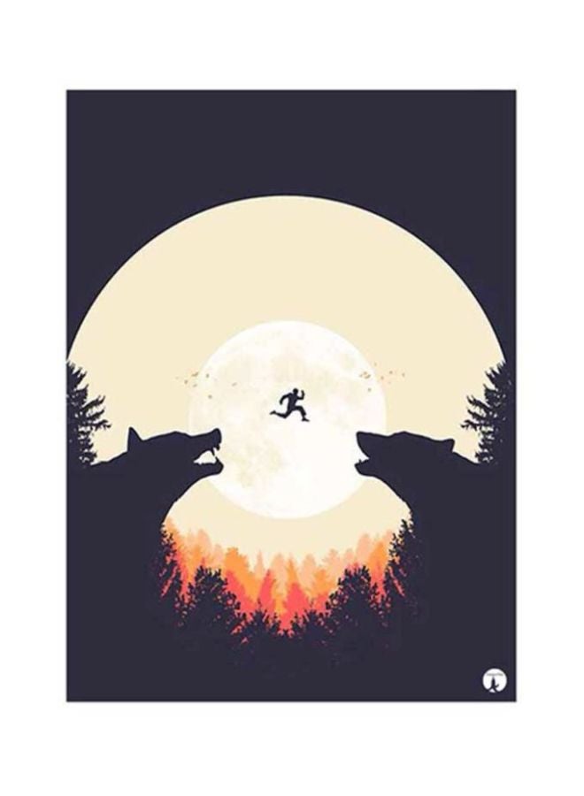 بي بي ملصق من صفيح معدني شكل ذئاب أسود / بيج 15x20سم