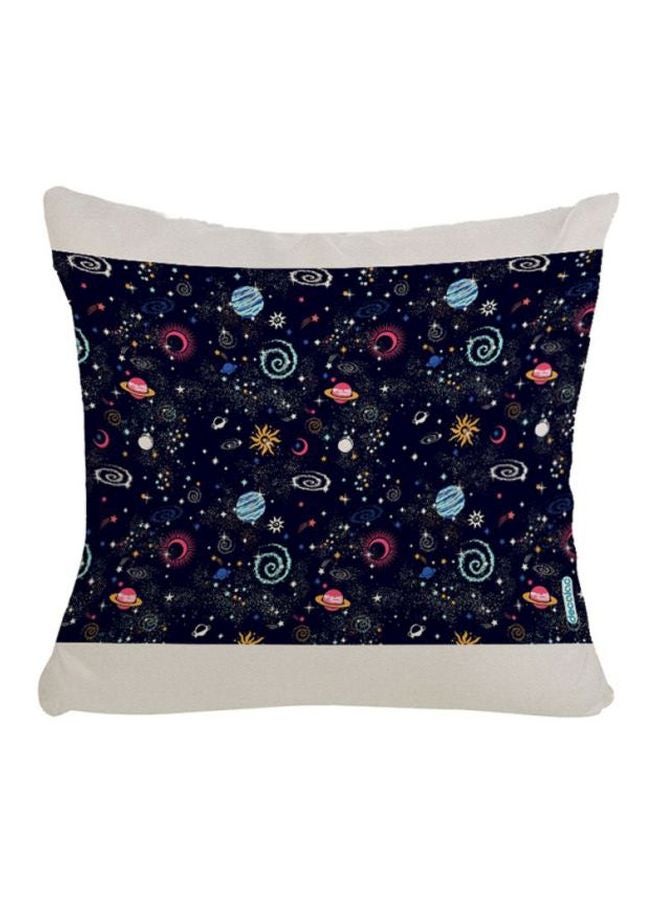 Space And Galaxy Design Decorative Pillow Black/White/Blue 45x45cm