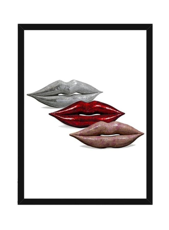 ملصق جداري بتصميم فن البوب يحمل صورة شفاه مزود بإطار أبيض/أسود/أحمر 40x40سم