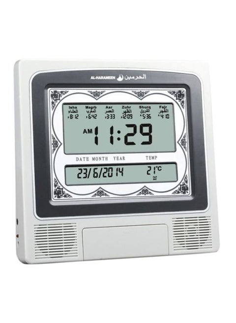 Digital Azan Table Alarm Clock Carbon Fibre Silver/Black 227x32x215mm