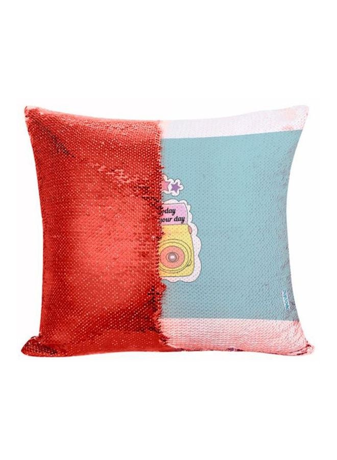 ديكالاك وسادة مزينة بتطريز ترتر بشكل عكسي وطباعة كاميرا بشكل كرتوني متعدد الألوان 45x45سم