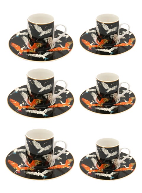 12-Piece Printed Cup And Saucer Set Multicolour 100ml