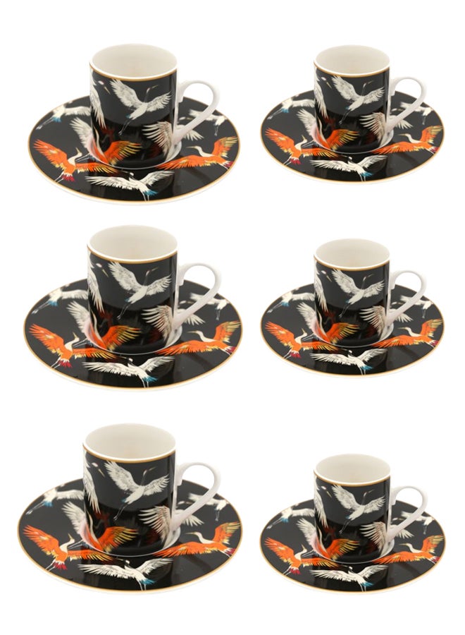 12-Piece Printed Cup And Saucer Set Multicolour 100ml
