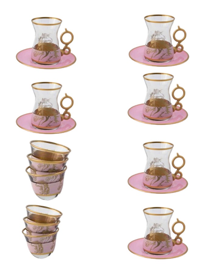 byblos 18-Piece Printed Tea And Coffee Cup With Saucer Set Pink/Gold/Clear - Image 1